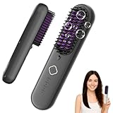 Cordless Hair Straightener Brush, Portable Straightening Brush for Travel, Negative Ion Hot Comb Hair Straightener for Women, Straightening Comb for Travel & Home, USB Rechargeable,Black