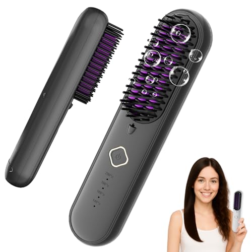 Brosse à lisser sans fil, brosse à lisser portable pour voyage, peigne chaud à ions négatifs pour femme, peigne à lisser pour voyage et maison,...