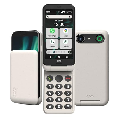 Doro - Aurora A20 Flip Smartphone - Senior Mobile Phone - Easy to Use - Assistance Button with GPS Location - Hearing Aid Compatible - USB Cable Included - Bone