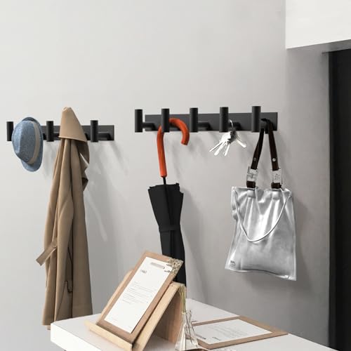 Image of VAEHOLD Black Hat and Coat Wall Mount Rack 5 Hooks for Robes, Bags, Keys, and Towels Bathroom Towel Hanger Organizer (1 Pack)