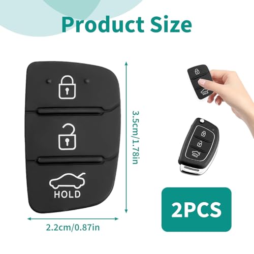 2 Stück Autoschlüssel Tastenfeld, Schlüsselgehäuse Tastenfeld Gummi 3 Tasten Kompatibel mit Hyundai Santa Fe Tucson i40 i30 i20 i10 ix20 ix30 ix25 ix35 Fernbedienung Ersatz Tastenpad