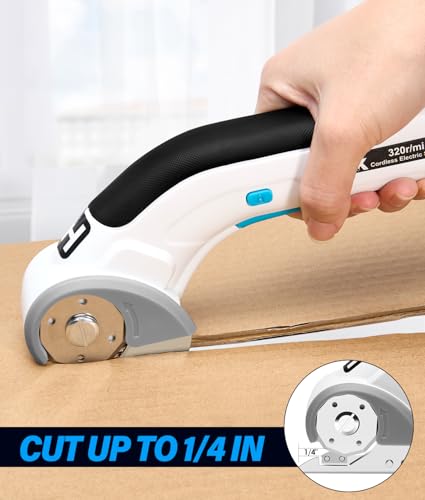 Image of HK Cordless Electric Scissors, 4V Electric Box Cutter, Carpet & Cardboard Cutter Tool with a Replacement Blade /Charger, Rotary Cutter for Cardboard Packages Leather Plastic
