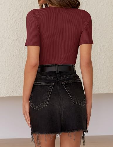 Image of ZESICA Women's Short Sleeve Sweater Tops 2026 Summer Crewneck Basic T Shirt | Business Casual Outfits, Solid Color Ribbed Knit Tee, Slim Fitted, Soft Skin Friendly, Going Out Top, Cute Dressy Blouse