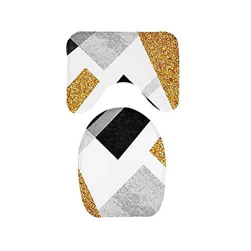 XIAOLI Dickes Flanell-Badematten-Set, WC-Vorleger, U-förmig, Boden-Teppiche im Badezimmer, WC-Fußpolster, rutschfest, waschbar, Deckelbezug (Farbe: Schwarz, 3 Stück, Spezifikation: 60 x 90 cm) – Bild 6