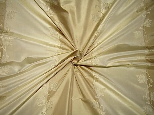 Taffetas de soie jacquard floral crème et or anti-froissement pour cérémonie