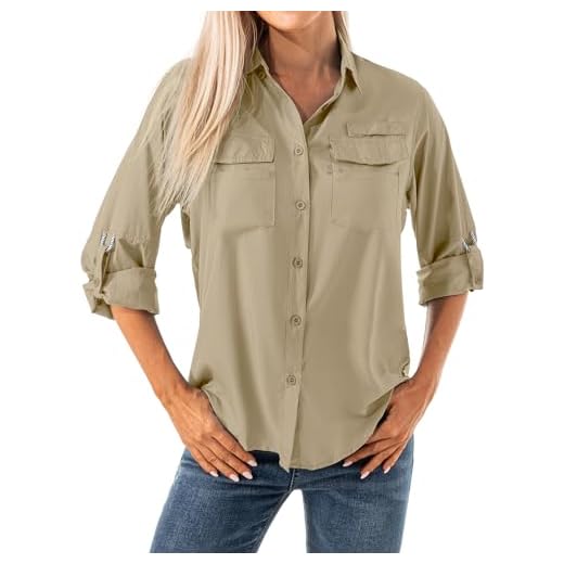 Jessie Kidden Women's Quick Dry Sun UV Protection Convertible Long Sleeve Shirts for Hiking Camping Fishing Sailing (5026 Khaki L)