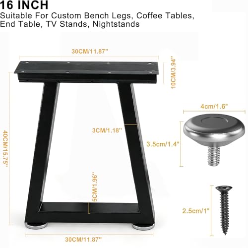 Image of 16'' Metal Coffee Table Legs, Heavy Duty Diamond Shape Bench Legs, Perfect for Breakfast Bar Stand Bench Dining Table, Industry DIY Furniture Legs (W30cm X H40cm, Set of 2)(16IN-T-Type)