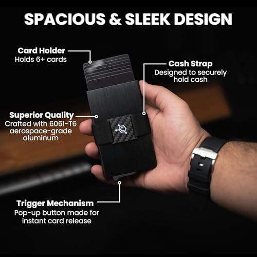 Image of CODE 118 Wallet for Men - Slim Minimalist Aluminum Magnetic Card Holder - RFID Blocking Front Pocket Mag Safe Wallet with Strong Magnet Attachment (Brushed Black)