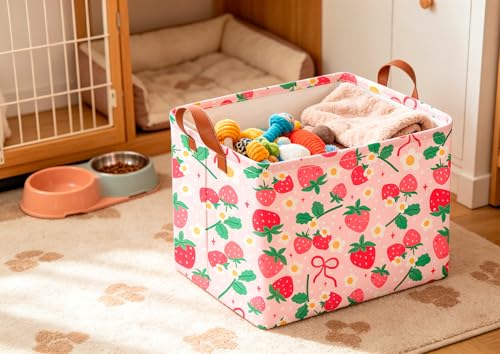 Image of CLOCOR Rectangular Storage Bin,Waterproof Book Box,Gift Basket(Strawberry)