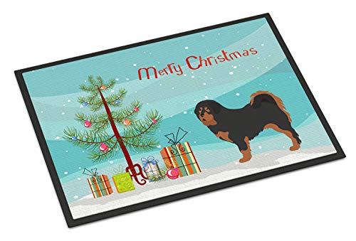 Caroline's Treasures BB8488MAT Tibetan Mastiff Christmas Doormat 18x27 Front Door Mat Indoor Outdoor Rugs for Entryway, Non Slip Washable Low Pile, 18H X 27W