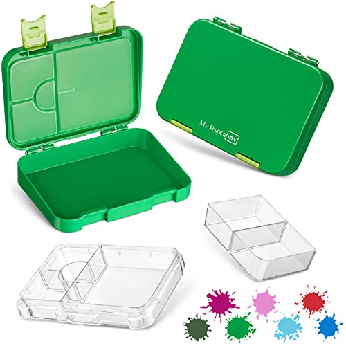 My Vesperbox – Len - Bento Box Kinder - Lunchbox mit 4+2 Fächern - extrem robust – Brotdose – Brotbox ideal für Kindergarten und Schule… (Grün)