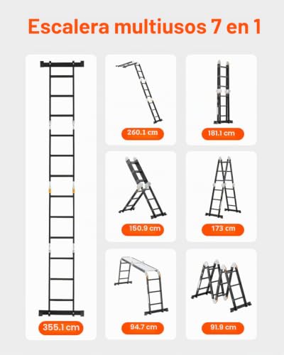 Escalera multiusos de aluminio VEVOR convertible en andamio y estructura extensible 3