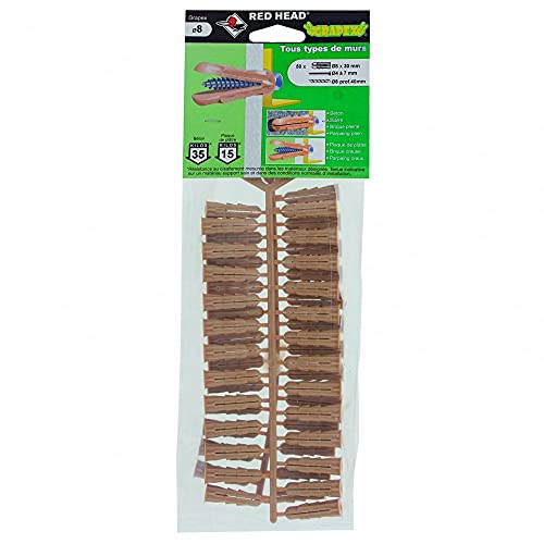 Red Head Lot de 50 Chevilles à Expansion grapex, Diam.8 x L.32 mm