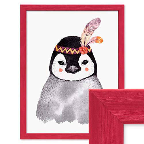 PHOTOLINI Bilderrahmen Kinderzimmer 30x40 cm Rot, Wechselrahmen farbig, Holz, Acrylglas, Made in Germany, zum Aufhängen, mit Zubehör - für bunte Kinderbilder