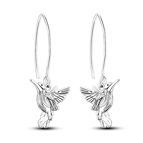 Hapour 925 Sterling Silver Hummingbird Hoop Earrings for Women, Peace Dove Bird Dangle Earrings Hypoallergenic Jewelry Memorial Hummingbirds Gifts for Her