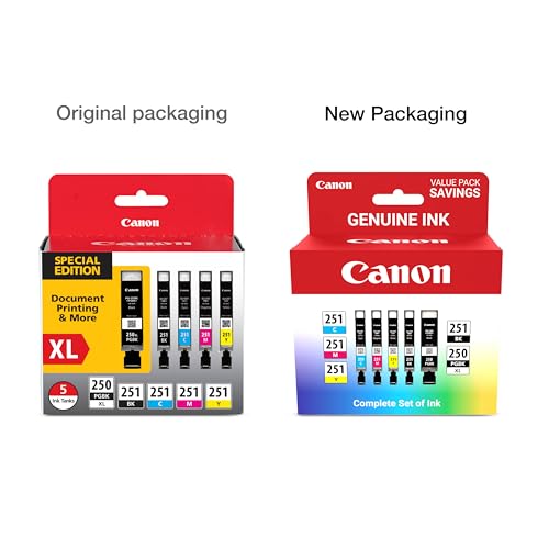 Image of Canon PGI-250XL /CLI-251 Genuine Five Color Value Pack,Compatible with MG6320,iP7220,MG5420,MX922,MX722,MG7120,MG6420,MG5520,iX6820,iP8720,MG7520, MG6620, and MG5620 (Optional) Printers (Pack of 12)