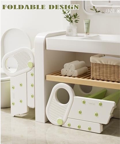 مقعد قابل للطي للاطفال في المطبخ وحوض الحمام، سلم قابل للتعديل بـ3 درجات، كرسي تدريب على استخدام المرحاض مع مقابض، مساعد مقعد للاطفال الصغار غير قابل للانزلاق، مساعد مقعد الاطفال (رمادي)