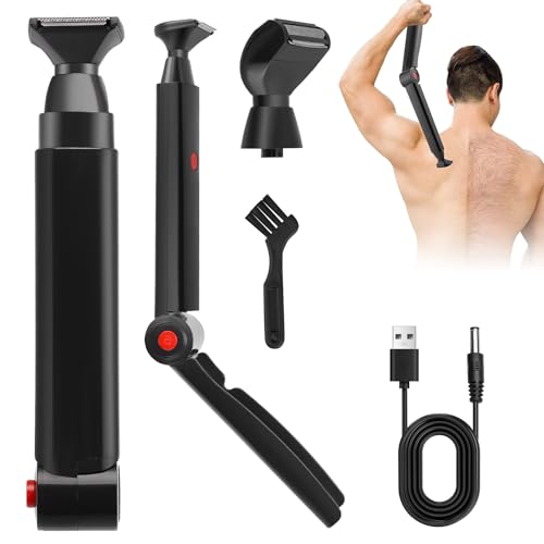 Foldable Electric Back Shavers for Men with 2 Floating Heads & Long Handle,USB Rechargeable Cordless Back Hair Remover for Men,Body Groomer for Chest, Shoulders