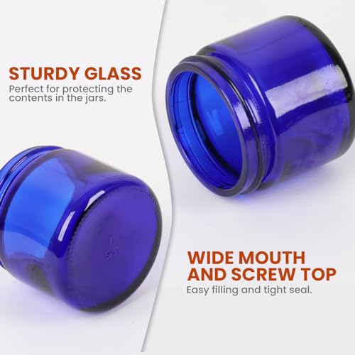 2 oz Blue Round Glass Jars, Pack of 3 with Black Lids, Cosmetics Containers for Face Cream Lotion, Powder, Candle, Spice, Body Butter3