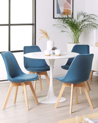 Image of Set of 4 Modern Style Mid Century Modern Dinning Room Cafe Hotel Office Wooden Legs Chair (Full Fabric Blue)