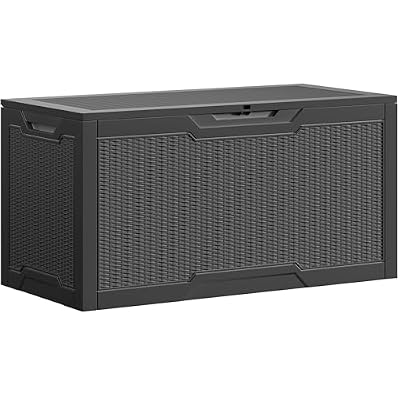 DWVO 100 Gallon Outdoor Storage Box, Large Deck Box Lockable Waterproof and UV Resistant Resin for Gardening Tools, Pool Supplies, Patio Cushions (Black)