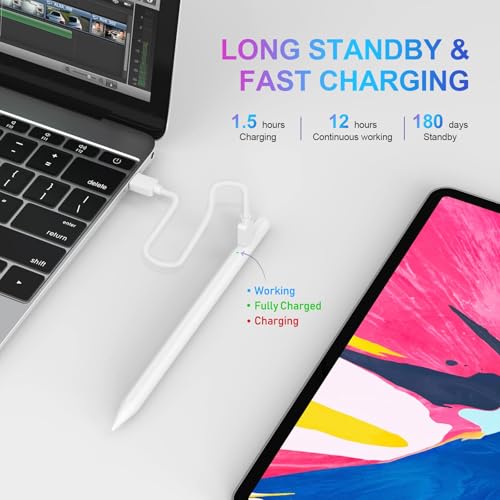 Image of Stylus Pen for iPad 2018-2024 with Palm Rejection, Active Pencil for iPad 10th /9th /8th /7th /6th Generation, for iPad Pro 11 /12.9 inch, for iPad Air 5th /4th /3th Gen, for iPad Mini 6th /5th Gen (White)