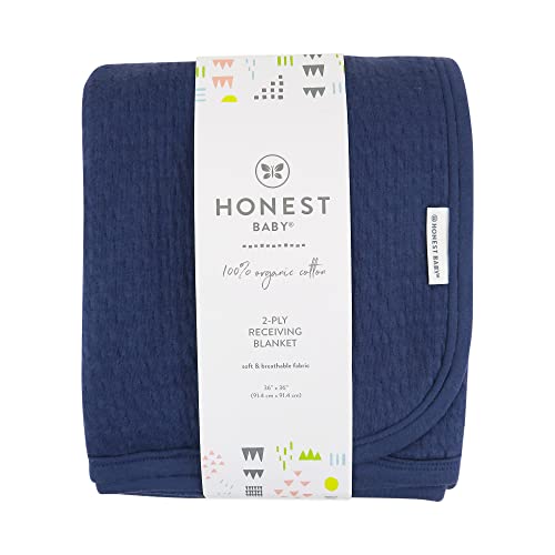 Image of HonestBaby Matelasse Reversible Receiving Blanket 100% Organic Cotton for Baby Boys, Girls, Rainbow Stripe Blues, One Size