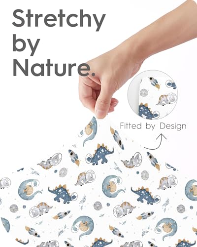 Image of Pack and Play Sheets Fitted, Ultra Soft Mini Crib Sheets Boy, Neutral Pack N Play Mattress Sheets Hypoallergenic and Soothing, Premium Jersey Playrad Sheets, Dino Sea Animals, 2 Pack
