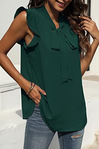WIHOLL Womens Tie Neck Chiffon Blouses Summer Causal Ruffle Trim Sleeveless Tops Shirts 3 WIHOLL Womens Tie Neck Chiffon Blouses Summer Causal Ruffle Trim Sleeveless Tops Shirts