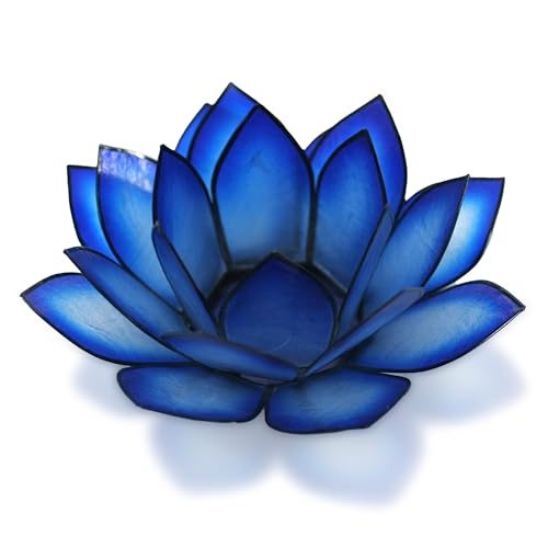 Om Gallery Capiz Shell Lotus Flower Decor Tealight Candle Holder for Serene Ambiance - Handmade Decorative Candle Holders for Meditation, Yoga, and Relaxation, Blue Lagoon