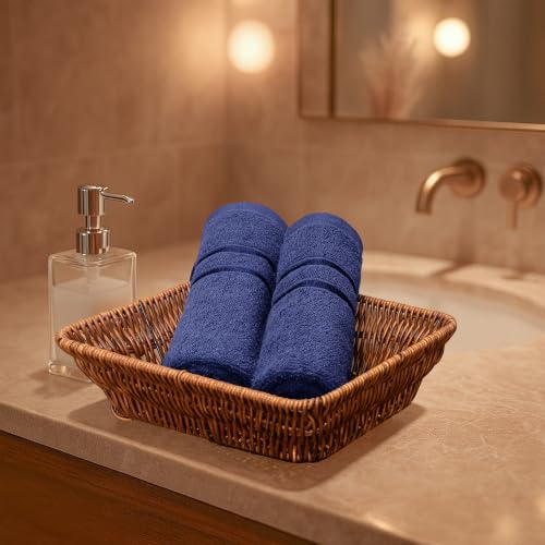 Image of MYTRIDENT Trident Hand Towels, 100% Cotton, Highly Absorbent, Super Soft, 2 Piece Hand Towel Set, 400 GSM, Hand Towel Set of 2, Gym Spa Towel, Comfort Living Towel-New Navy