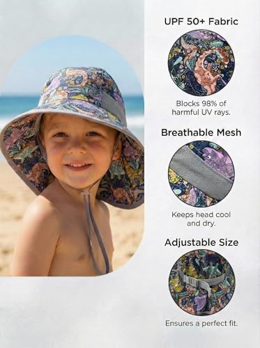 Image of icolor Kids Sun Hat UPF50+ Sun Protection Bucket Hat Toddler Summer Beach Play Hats with Neck Flap for Girl Boy Ages 3~10