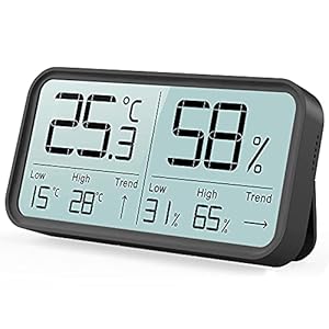 BFOUR Digitale hygro-thermometer, binnenthermometer, hygrometer, temperatuur-vochtigheidsmeter, luchtbewaking voor kamers, klimaatcontrolemonitor, zwart