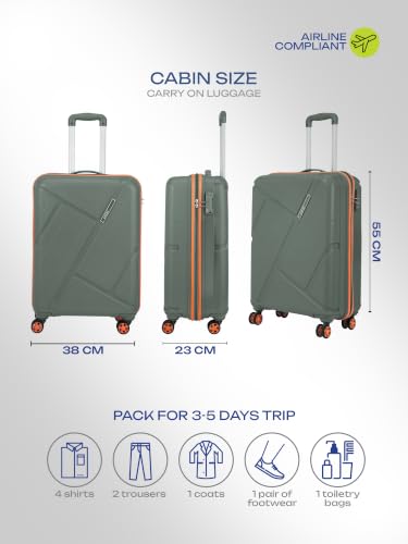 Image of Safari Benson Cabin 8 Wheels 55cm Carry on Trolley Bag Hard Case Polypropylene 360 Degree Wheeling System Luggage, TSA Approved Lock, Trolley Bags for Travel, Suitcase for Travel, Sage Green