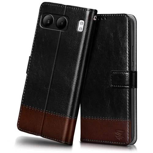 Image of FLIPPED Vegan Leather Flip Case Back Cover for 1+ OnePlus Nord 4 5G (Flexible, Shock Proof | Hand Stitched Leather Finish | Card Pockets Wallet & Stand | Black with Brown)
