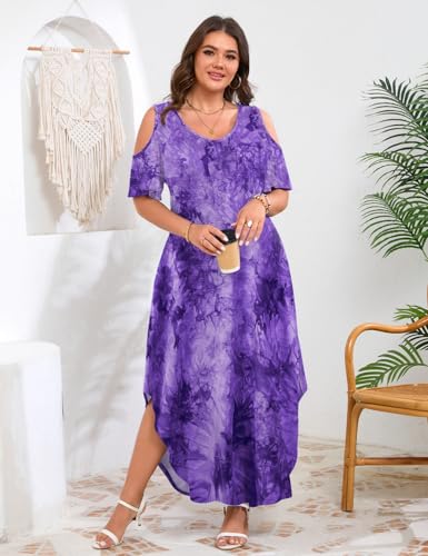 Image of JollieLovin Womens Plus Size Casual Summer Maxi Long Dress Cold Shoulder V Neck Beach Sundresses