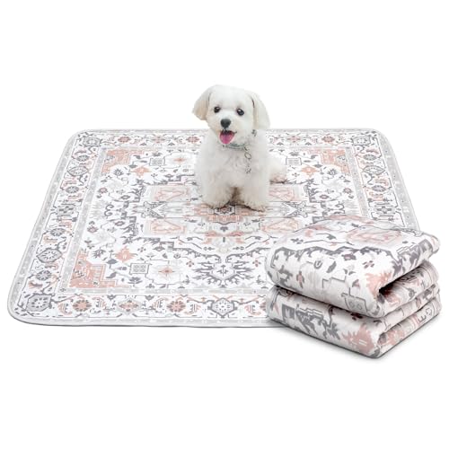 Image of Paw Inspired Designer Light Persian Print Dog Pads, 36 inch x 36 inch Size, 2 Pack | Premium Washable, Reusable, Waterproof Mat, Leakproof, Non-Slip Liner for Potty Training, Whelping