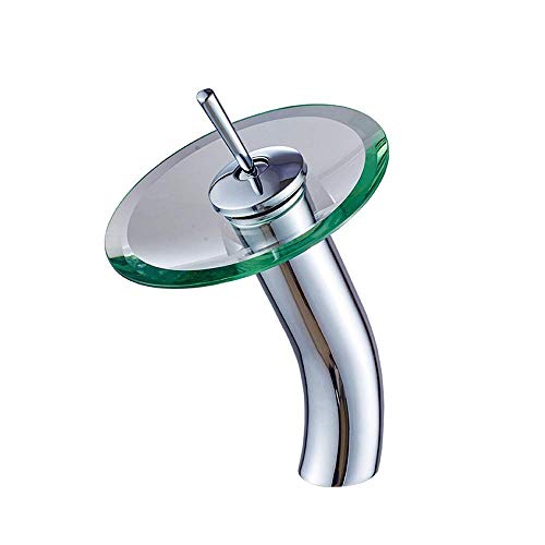 CAPXXIN Robinet de lavabo Cascade en Verre Salle de Bain Baignoire évier mitigeur mitigeur Robinet d'eau de Cuisine Finition en Laiton chromé, robinets d'évier de Cuisine Needed