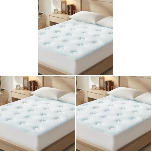 Image of Hansleep Memory Foam Mattress Pad Topper Queen, Queen Foam Mattress Topper Viscose Derived from Bamboo, Queen Size Bed Mattress Pad Cover for Back Pain Relief, 60 inch x80 inch, White (Pack of 3)