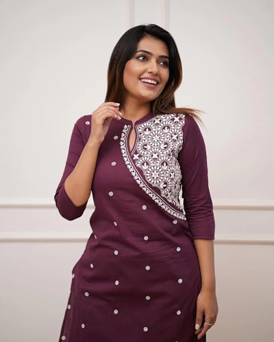 Image of FABNEX Kurta Set for Women | Women Kurta Pant Set |Cotton Blend Embroidered Regular Women Kurti Set (K-34-38)