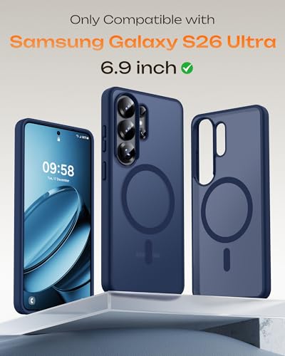Image of TOCOL for Samsung Galaxy S26 Ultra Case, Compatible with Magsafe, Built-in Magnets, Drop Protection, Slim Translucent Matte for S26 Ultra Phone Case 6.9 inch (Dark Blue)