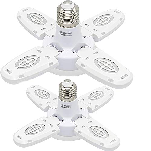 Goolrc 2Pc Led Garage Lights- Dimmable Garage Lights Ceiling, 38W 6000Lm 6500K E27/B22 Led Garage Ceiling Lights With 4 Adjustable Panels For Garages, Workshop,Indoor, Outdoor, Workshop And Warehouse #TOP25