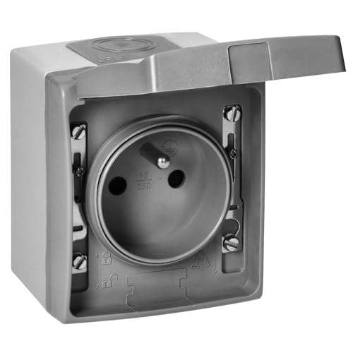 MIRATIC Prise Electrique Murale Simple ou Double Prise Exterieure Etanche avec/sans Interrupteur Prise en Saillie Multiprise Exterieur Etanche IP55 gris (prise standard)