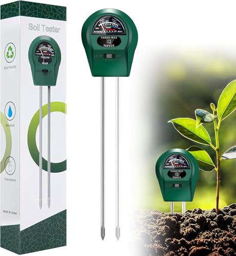 TaimeiMao Bodentester, 3 in 1 Boden-Feuchtigkeitsmesser, Feuchtigkeitsmessgerät Pflanzen, Boden-pH-Messer, Bodenmessgerät Misst Feuchtigkeit, PH-Wert & Sonnenlichtstunden, kein Batterien Erforderlich