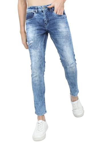 Image of Highlander Mens Tapered Fit Denim Jeans|Jeans for Man Regular Length|Distressed Jeans |Mid-Rise|Stylish Casual Wear with Stretchable Fabric for Everyday Comfort