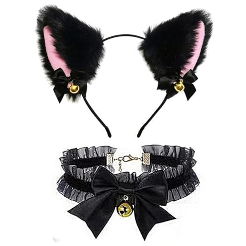 Zwenjuan Serre Tete Oreille De Chat,Oreille de Chat Serre Bandeau Oreilles de Chat Bandeau Accessoires de Cosplay de Chat avec cloches,Accessoires de Robe pour...