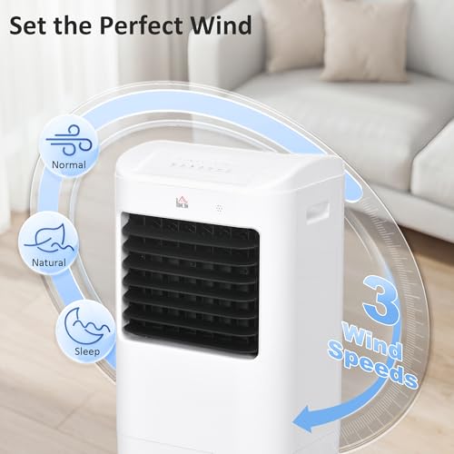 HOMCOM Portable Evaporative Air Cooler, 3-In-1 Ice Cooling Fan, Bladeless Swamp Cooler and Humidifier with 15L Water Tank, Remote Timer, 60° Oscillating, for Home Office Bedroom image 5