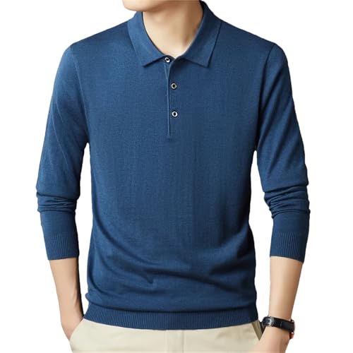 Dcvmvmn Men's Cashmere Wool Casual Pullovers Turn Down Collar Knitwear Long Sleeve Jumper Male Sheep Wool Knit Sweater Blue