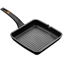 Pintura Para Teflonar Sartenes BRA A271428 Efficient - Grill Asador con Rayas, Aluminio Fundido con Antiadherente Platinum Plus, Apto para Todo Tipo de Cocinas Incluido Inducción, Libre de PFOA, Negro, 28 x 28 cm