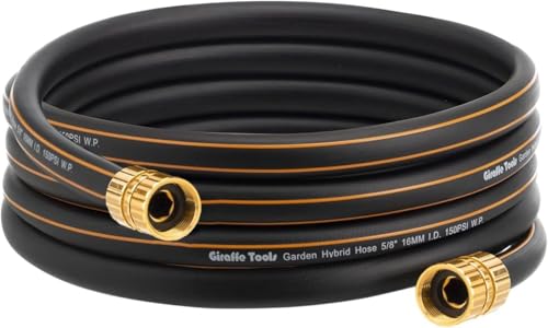 Giraffe Tools Garden Hose 5/8 Custom Length No Kink Flexible Leakproof Water Hose 600 Burst PSI 10ft Double Female Fittings Black Orange